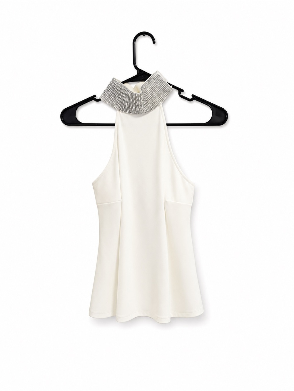 INC International Concepts Cream Halter Top with Rhinestone Collar